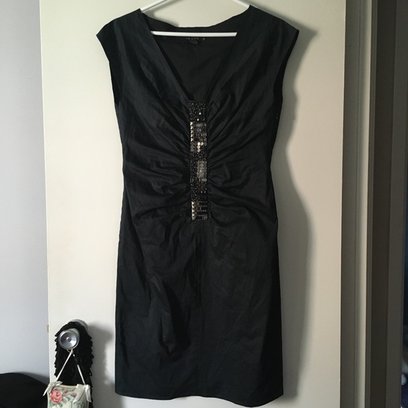 TED BAKER Elva Black Stretch Cotton Embellished Front Dress 3 - Picture 1 of 7